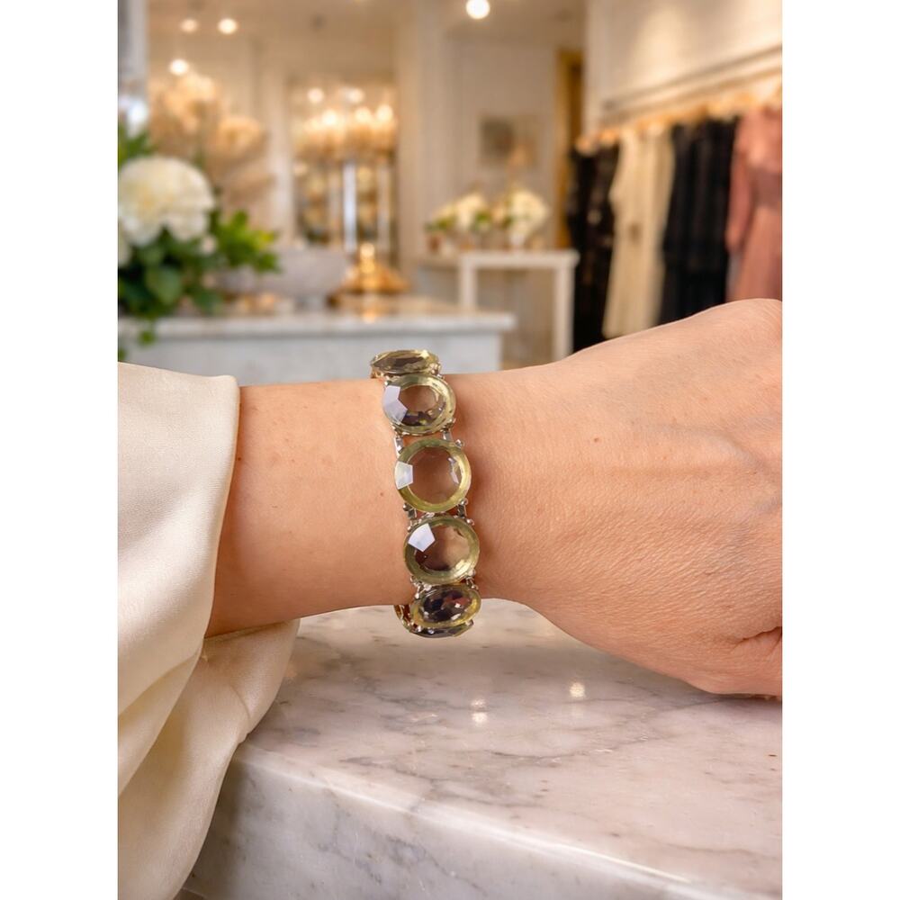 White House Black Market Silver Clear Yellow Stone Bangle Bracelet New